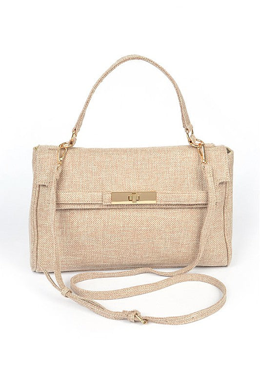 Large Top Handle Linen Convertible Bag Natural O/S by Artini Accessories | Fleurcouture