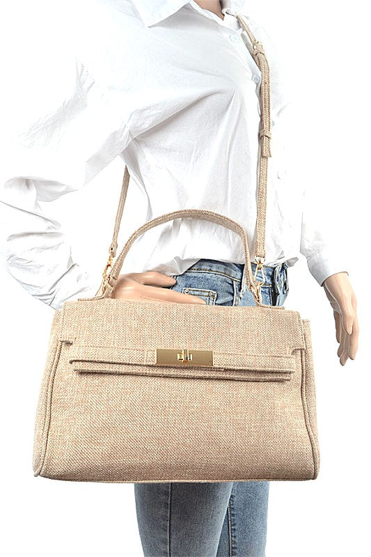 Large Top Handle Linen Convertible Bag O/S by Artini Accessories | Fleurcouture