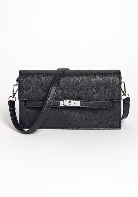 LEATHER FLAP ENVELOPE BAG BLACK Os by Bella Chic | Fleurcouture