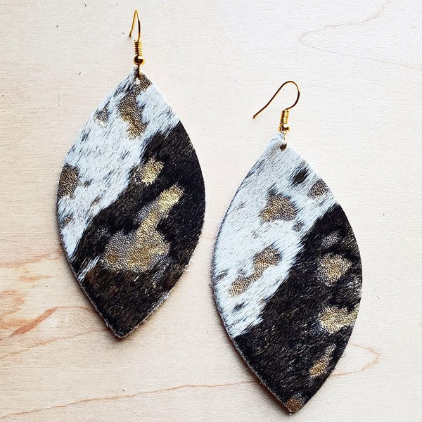 Leather Oval Earring-Mixed Metallic Hair on Hide gold 1 by The Jewelry Junkie | Fleurcouture