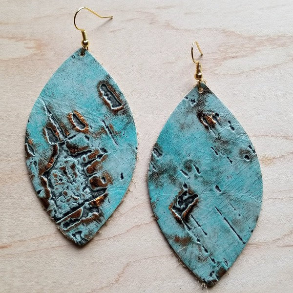 Leather oval earrings in turquoise metallic blue 1 by The Jewelry Junkie | Fleurcouture