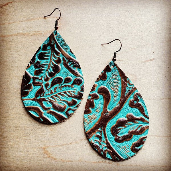 Leather Teardrop Earring in Cowboy Turquoise turquoise small by The Jewelry Junkie | Fleurcouture