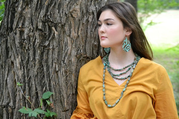 Leather Teardrop Earring in Cowboy Turquoise turquoise by The Jewelry Junkie | Fleurcouture