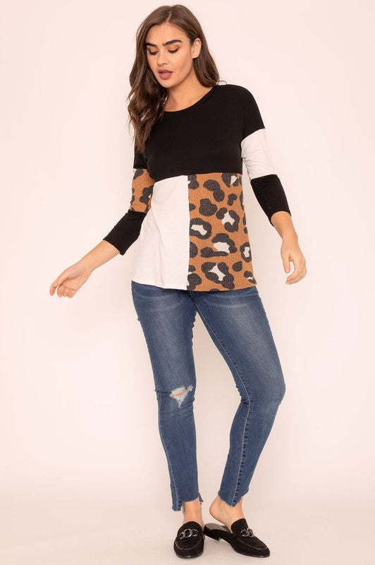 Leopard Color Block Tunic Black S by EG fashion | Fleurcouture