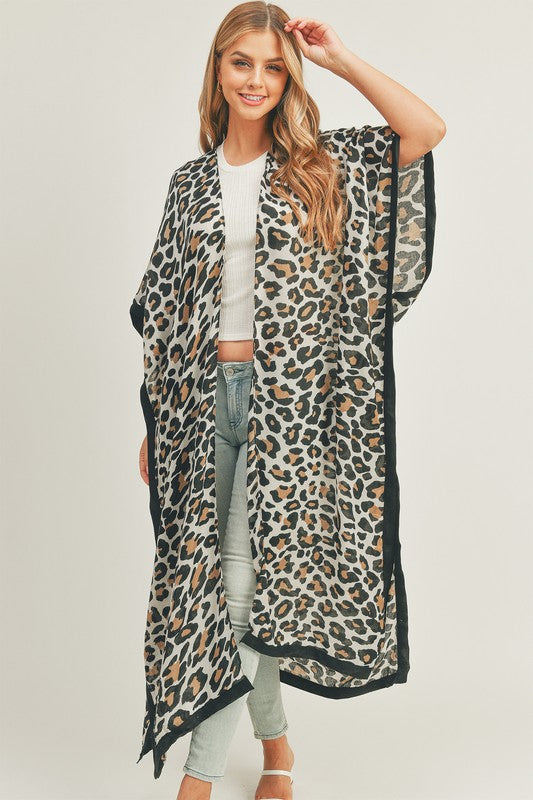 Leopard Print Front Open Long Kimono BEIGE OS by ICCO ACCESSORIES | Fleurcouture