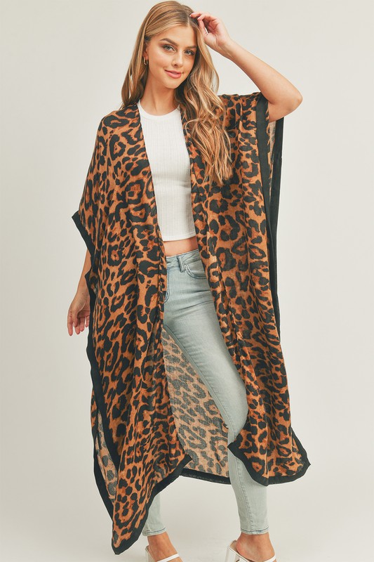 Leopard Print Front Open Long Kimono OS by ICCO ACCESSORIES | Fleurcouture