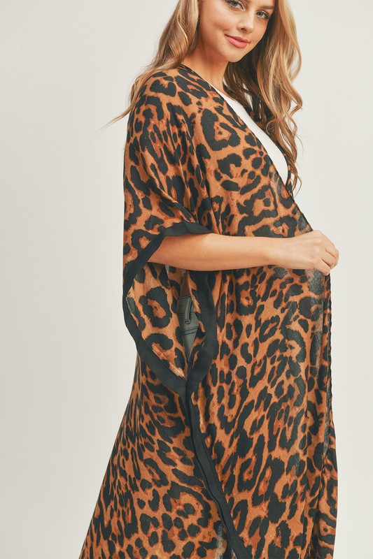 Leopard Print Front Open Long Kimono OS by ICCO ACCESSORIES | Fleurcouture