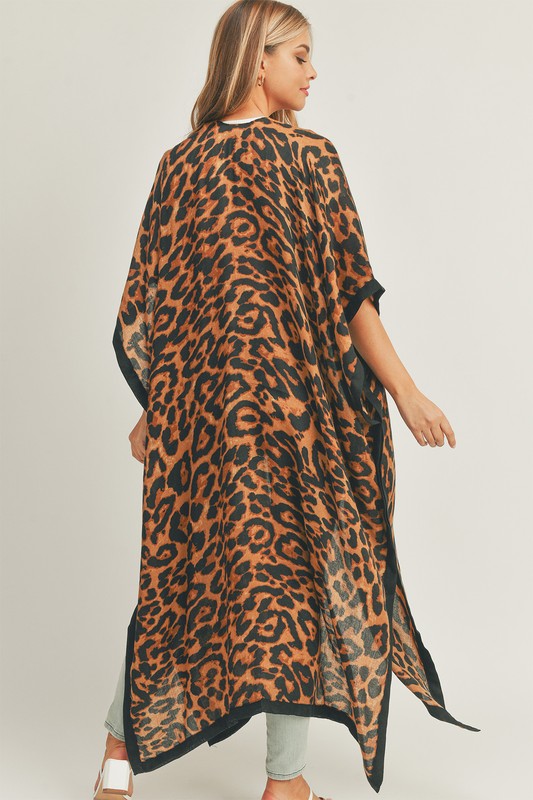 Leopard Print Front Open Long Kimono OS by ICCO ACCESSORIES | Fleurcouture