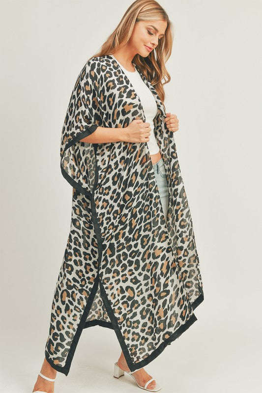 Leopard Print Front Open Long Kimono OS by ICCO ACCESSORIES | Fleurcouture