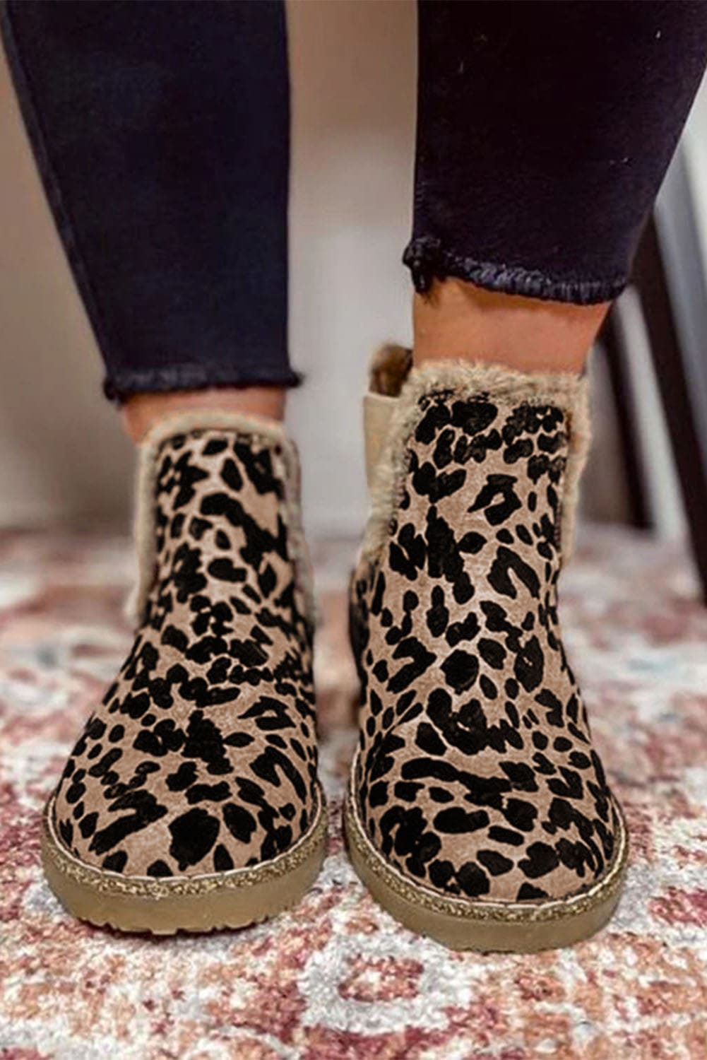 Leopard Zip Up Fleece Lining Chelsea Boots Leopard Shoes & Bags by Fleurcouture | Fleurcouture