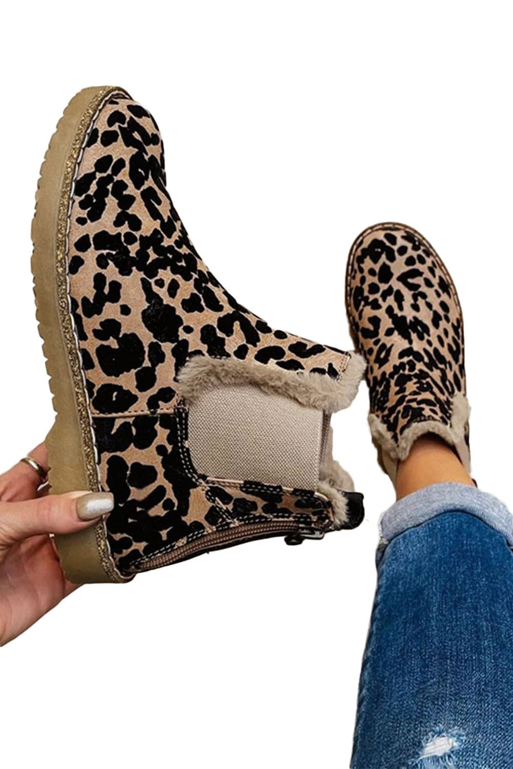 Leopard Zip Up Fleece Lining Chelsea Boots Leopard Shoes & Bags by Fleurcouture | Fleurcouture