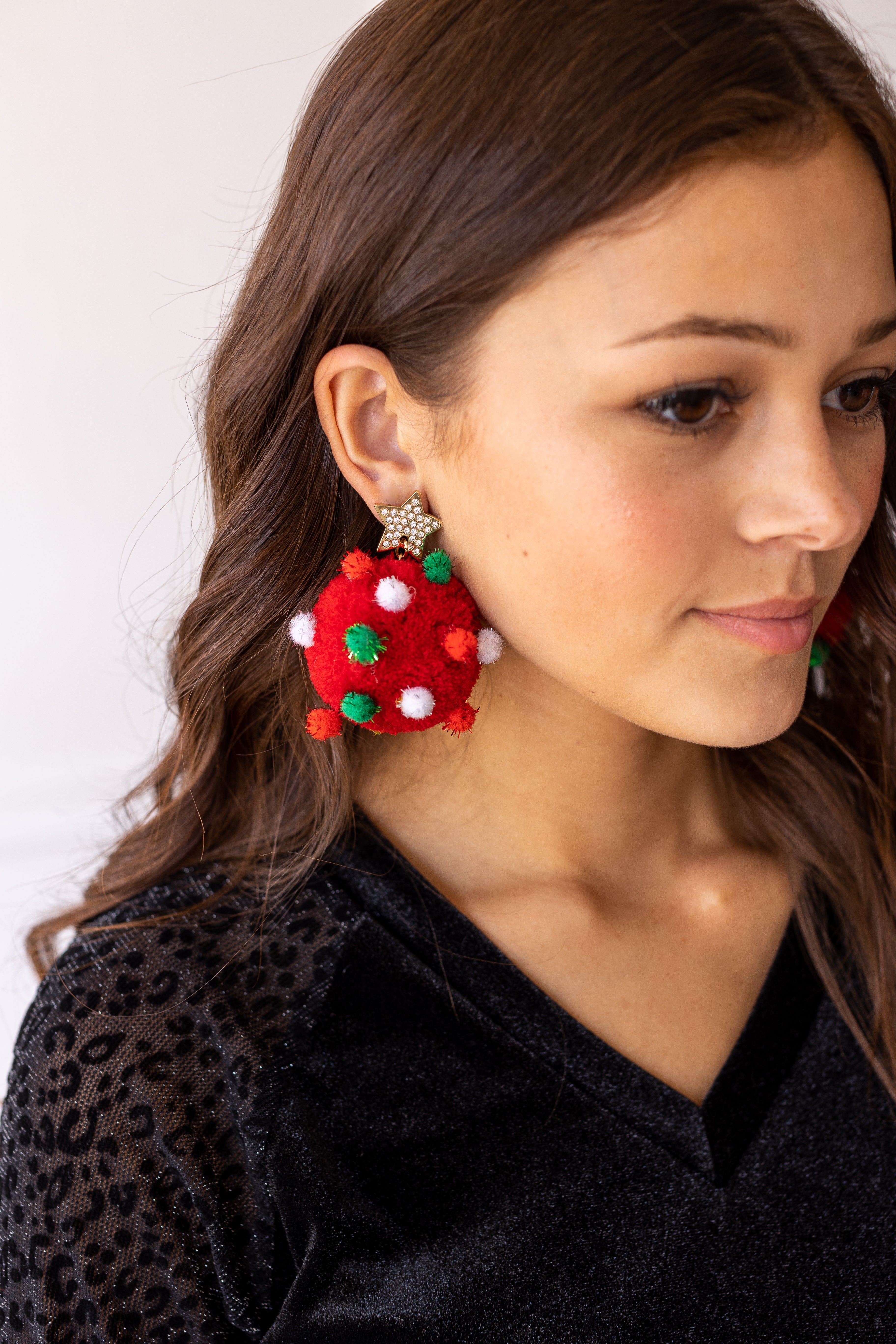 Let It Snow Red Pom Pom Earrings Red One Size Earrings by Grace & Emma | Fleurcouture