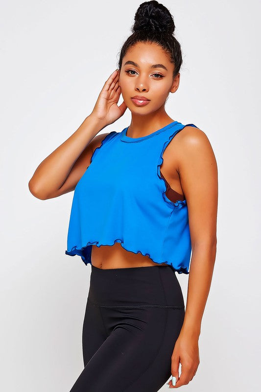 LETTUCE MERROW EDGE TANK CROP TOP French Blue S by Sweet Generis | Fleurcouture