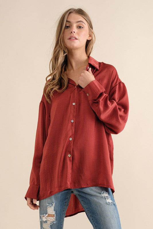 LIGHT SATIN BUTTON DOWN SHIRT by Sweet Generis | Fleurcouture