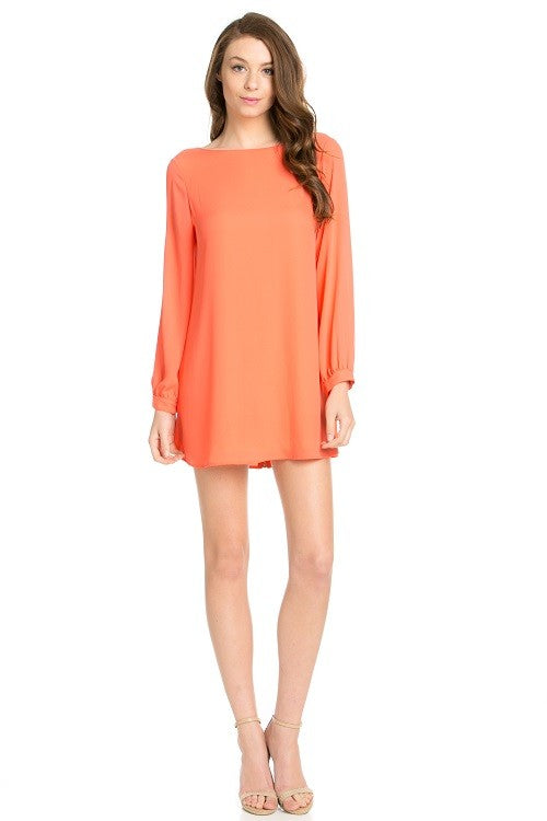 long sleeve shift dress coral by O2 Denim | Fleurcouture