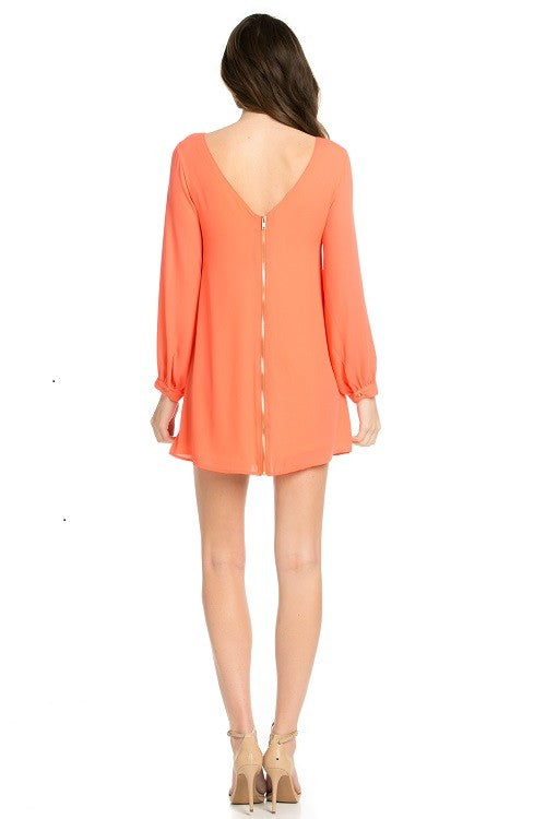 long sleeve shift dress coral by O2 Denim | Fleurcouture