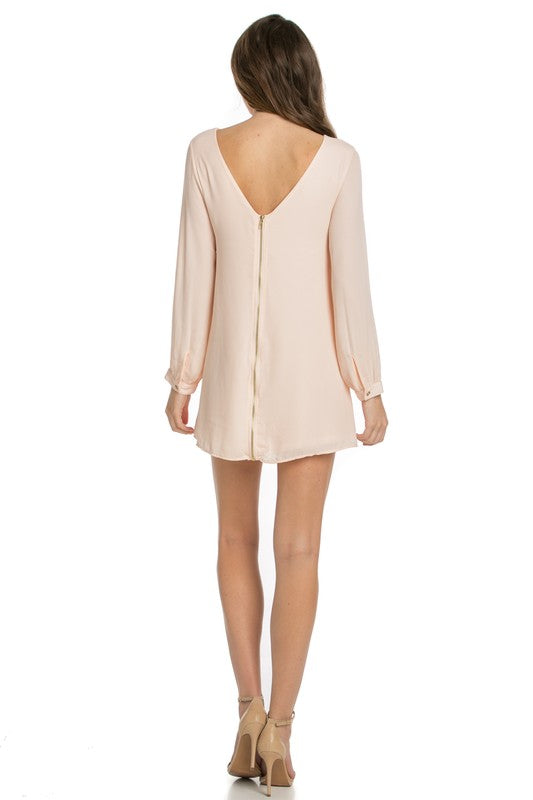 long sleeve shift dress coral by O2 Denim | Fleurcouture
