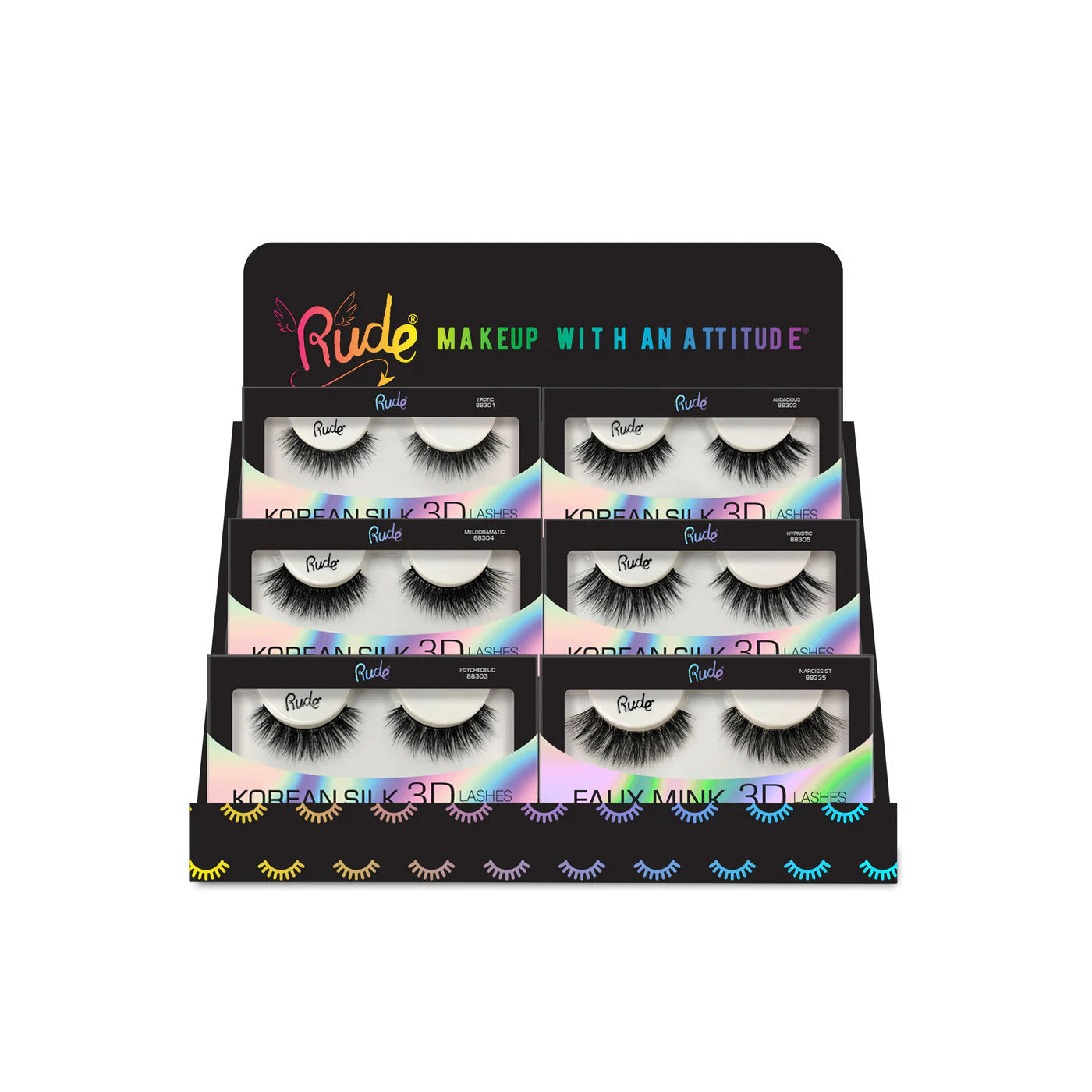 Lush - Korean Silk 3D Lashes Foam Board Display Set, 36 pcs Wholesale Set by Rude Cosmetics | Fleurcouture