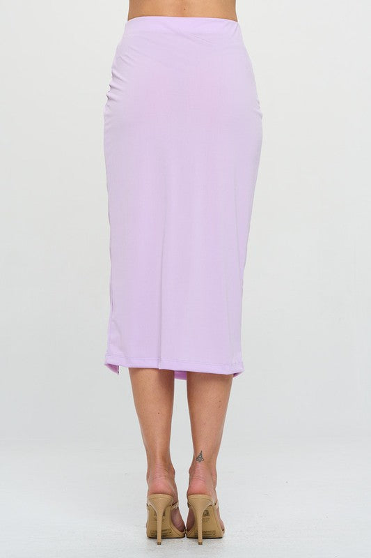 Made in USA Midi Skirt with Front Knot and Slit Lavender by Renee C. | Fleurcouture