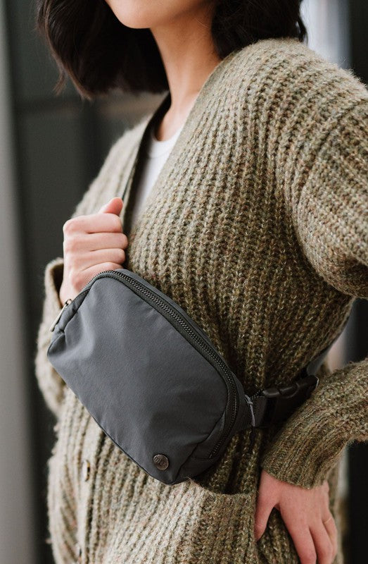 MADISON CROSSBODY BELT BAG FANNY PACK CHARCOAL 1 by Modern + Chic | Fleurcouture