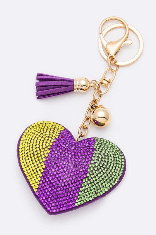 Mardi Gras Heart Rhinestone Pillow Key Chain Purple/Multi O/S by LA Jewelry Plaza | Fleurcouture