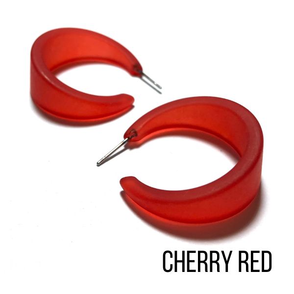 Marilyn Frosted Hoop Earrings - Large Cherry Red Marilyn Hoops by Leetie Lovendale | Fleurcouture