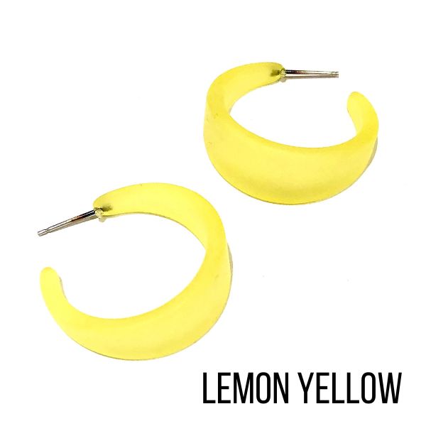 Marilyn Frosted Hoop Earrings - Large Lemon Yellow Marilyn Hoops by Leetie Lovendale | Fleurcouture