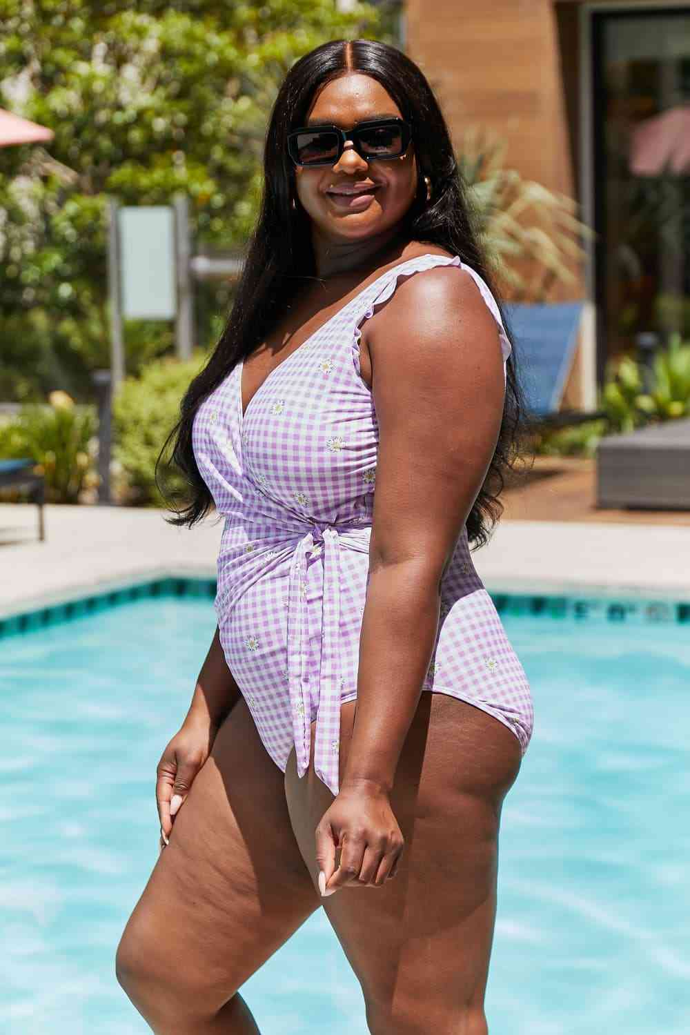 Marina West Swim Full Size Float On Ruffle Faux Wrap One-Piece in Carnation Pink Carnation Pink by Trendsi | Fleurcouture