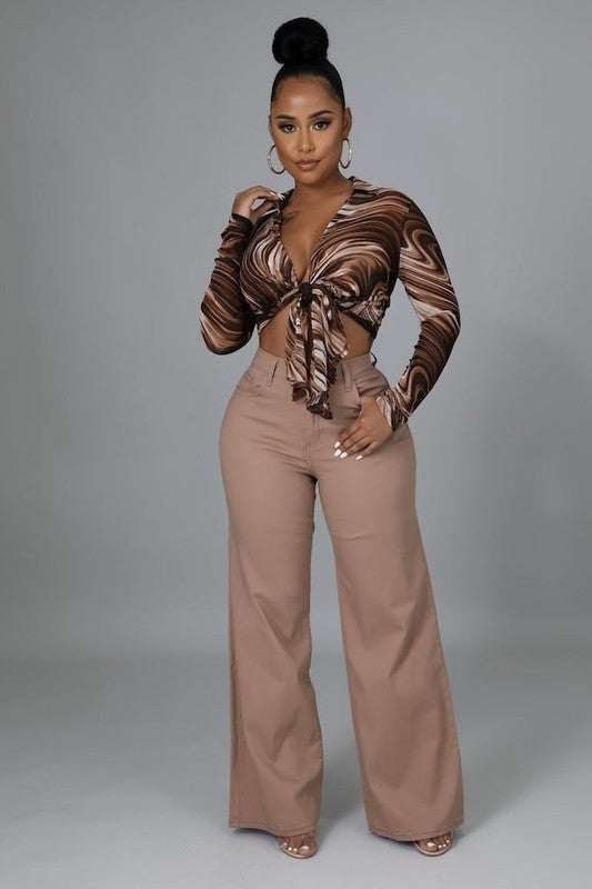 Mauve Wide Leg jean Khaki by GJG Denim | Fleurcouture