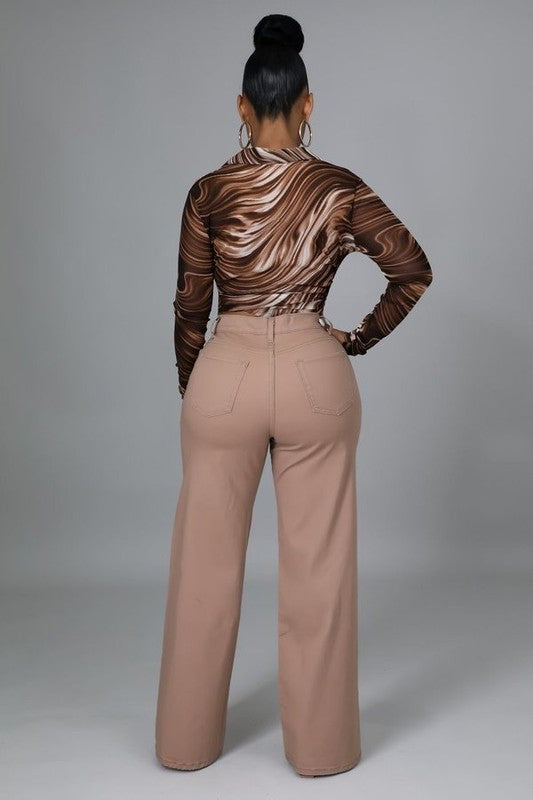 Mauve Wide Leg jean Khaki by GJG Denim | Fleurcouture