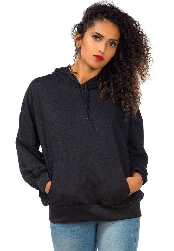 Melange Pullover Drawstring Hoodie Black S by Rag Company | Fleurcouture