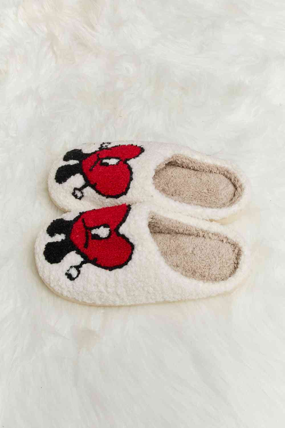 Melody Love Heart Print Plush Slippers by Trendsi | Fleurcouture
