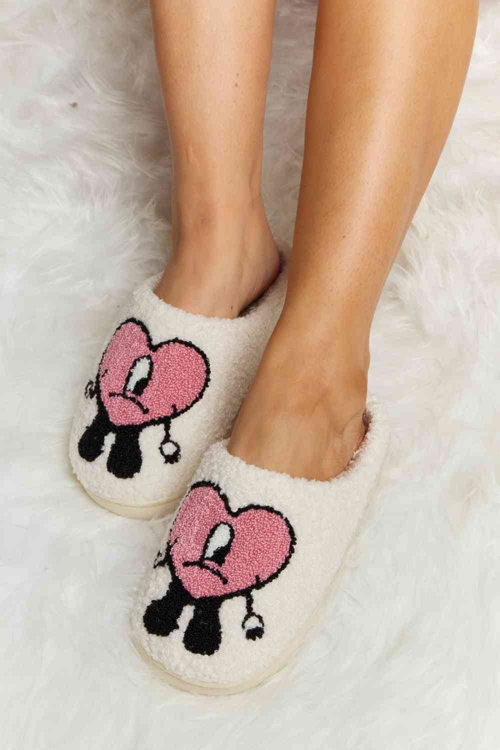 Melody Love Heart Print Plush Slippers by Trendsi | Fleurcouture
