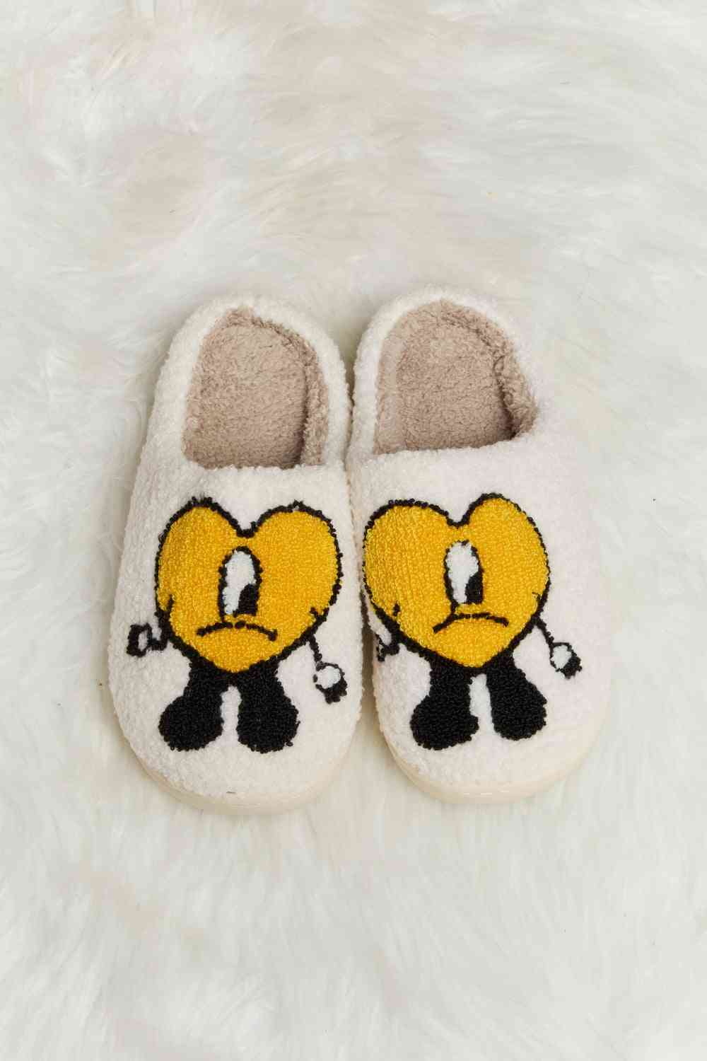 Melody Love Heart Print Plush Slippers by Trendsi | Fleurcouture