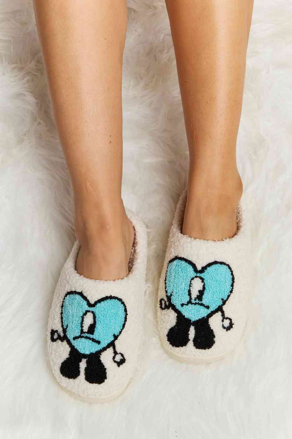 Melody Love Heart Print Plush Slippers by Trendsi | Fleurcouture
