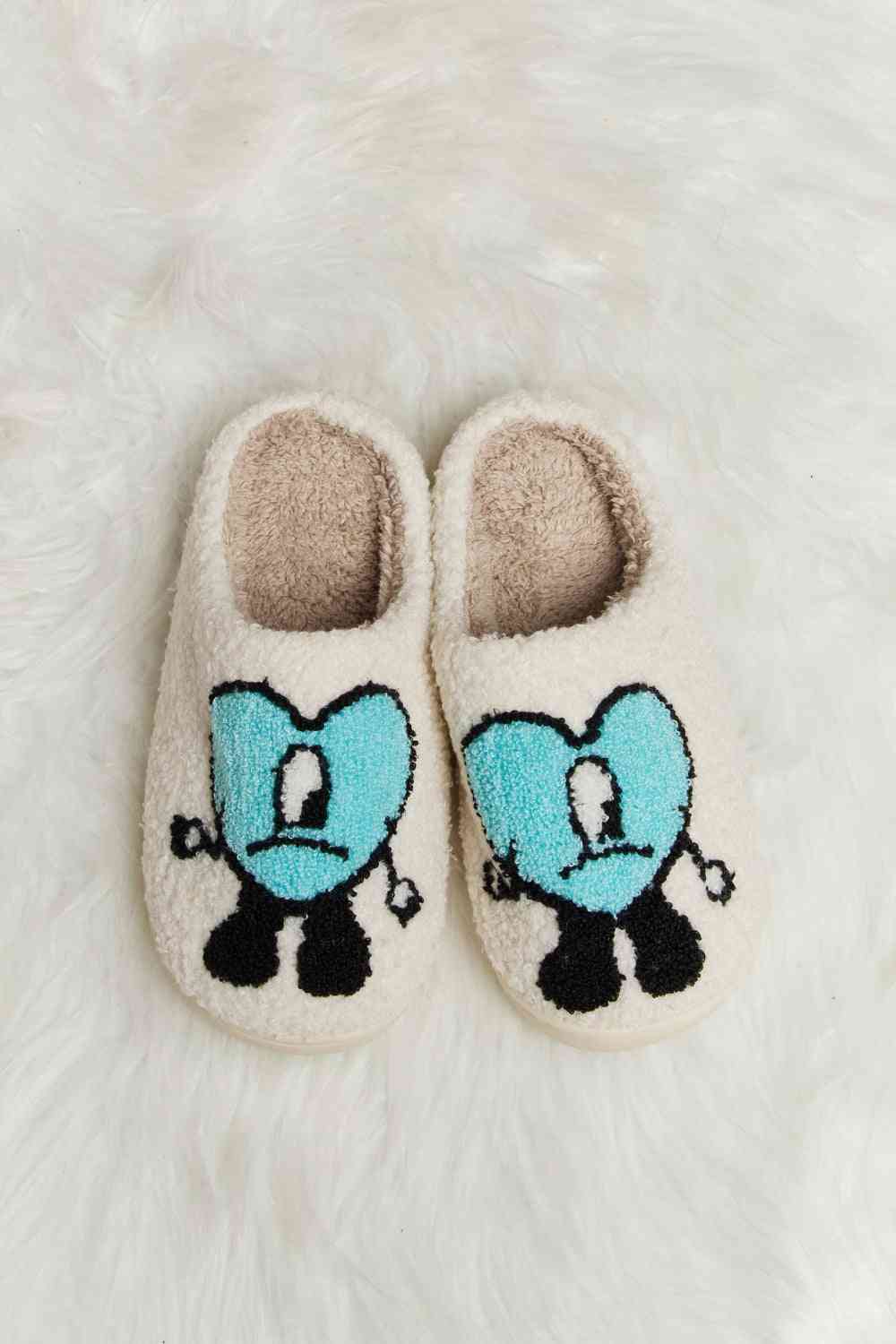 Melody Love Heart Print Plush Slippers by Trendsi | Fleurcouture