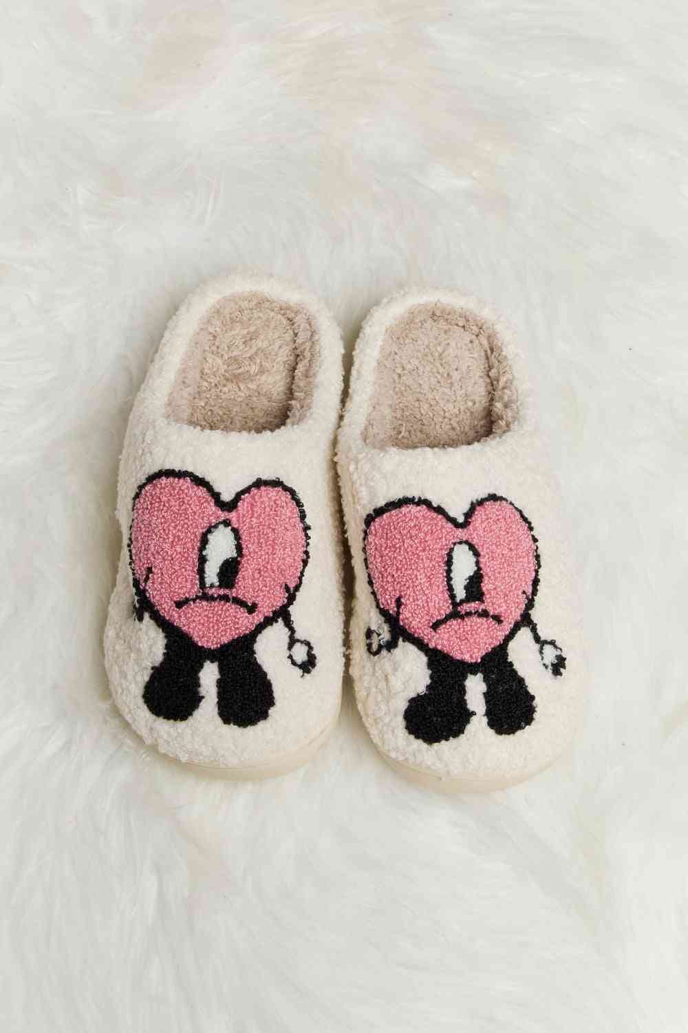 Melody Love Heart Print Plush Slippers by Trendsi | Fleurcouture