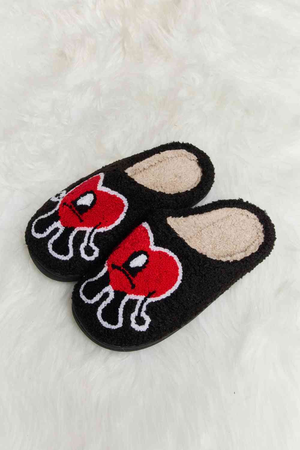 Melody Love Heart Print Plush Slippers by Trendsi | Fleurcouture