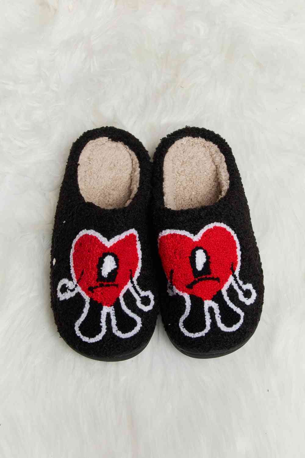 Melody Love Heart Print Plush Slippers by Trendsi | Fleurcouture