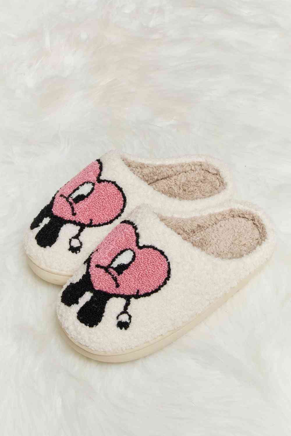 Melody Love Heart Print Plush Slippers by Trendsi | Fleurcouture