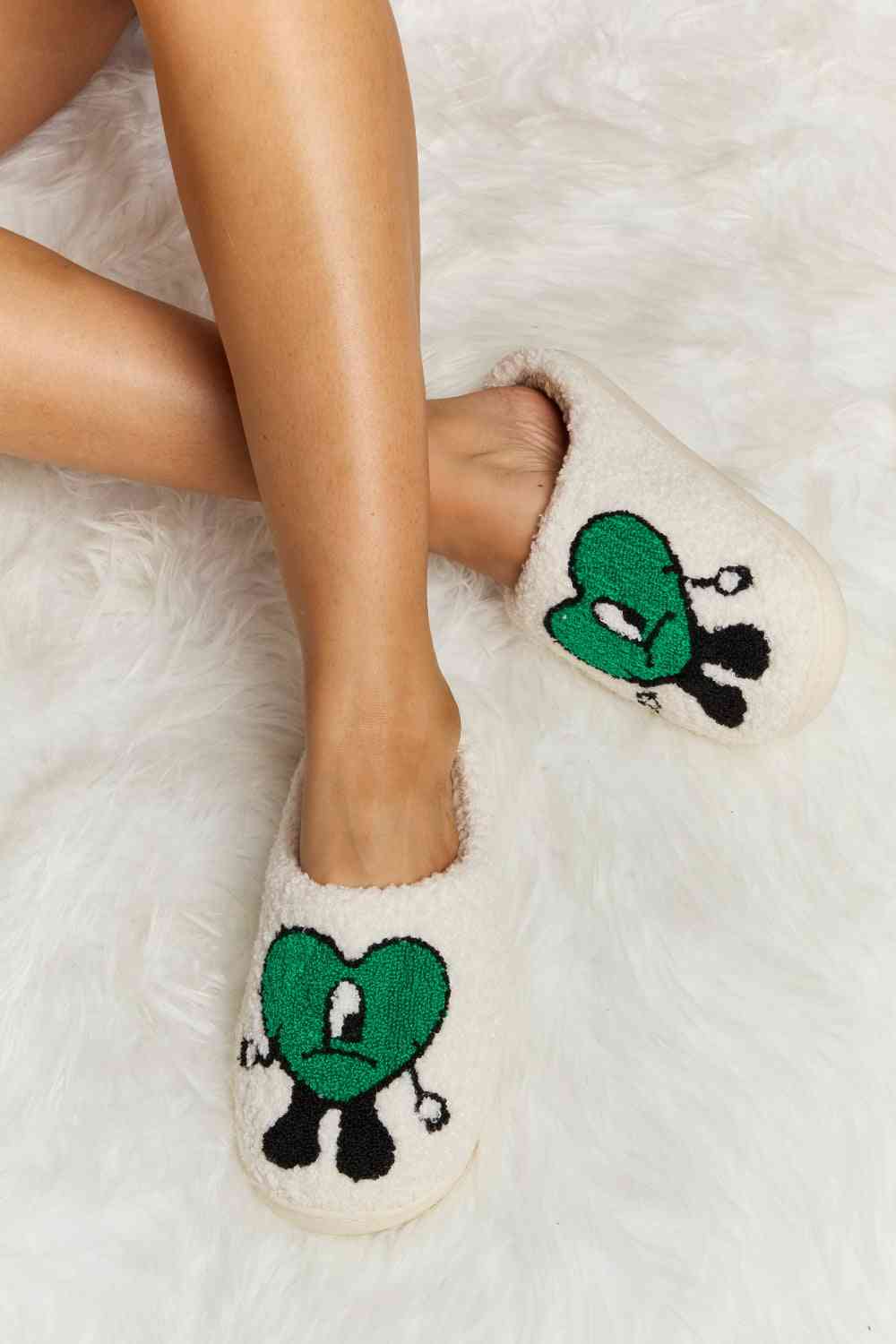 Melody Love Heart Print Plush Slippers by Trendsi | Fleurcouture