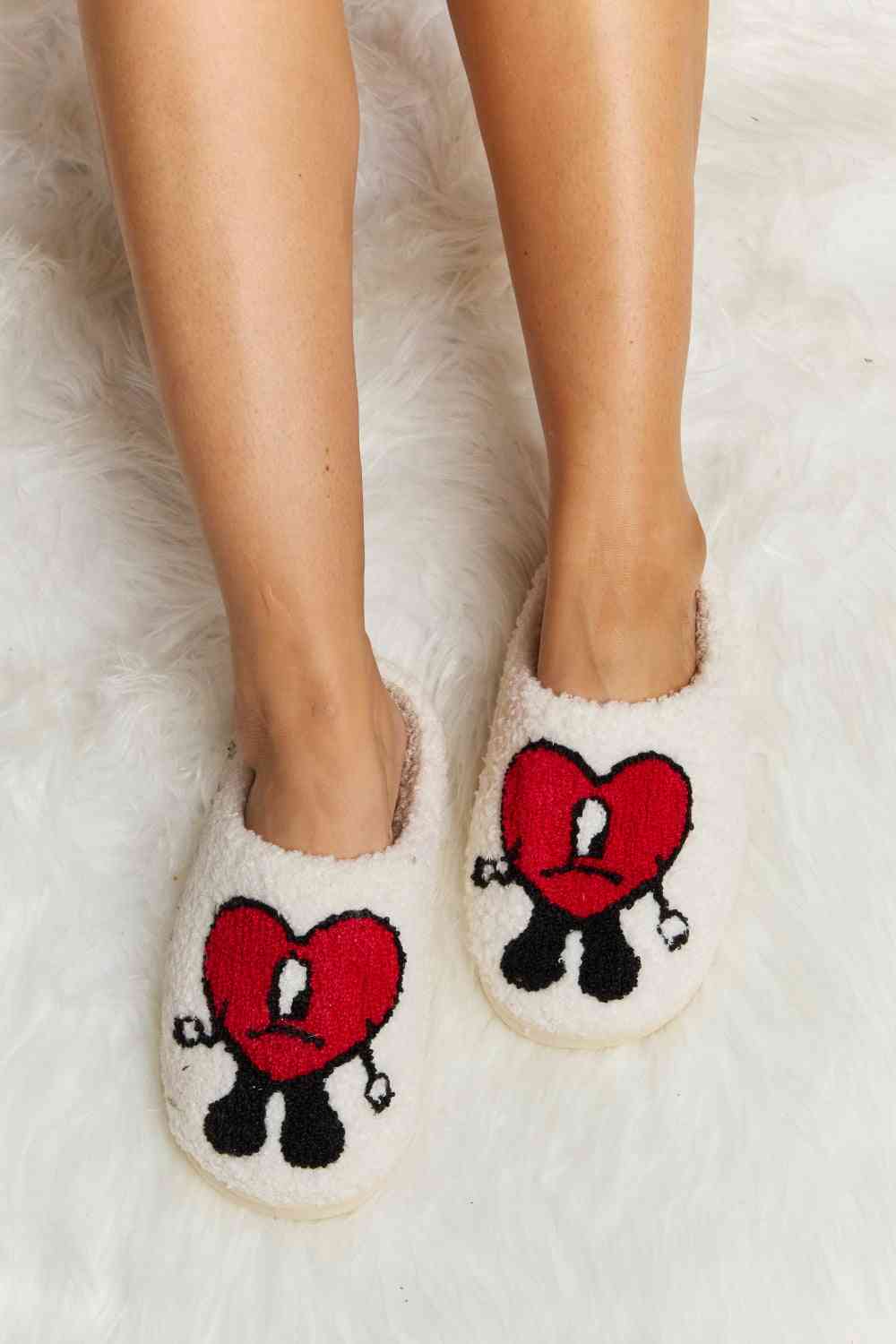 Melody Love Heart Print Plush Slippers by Trendsi | Fleurcouture