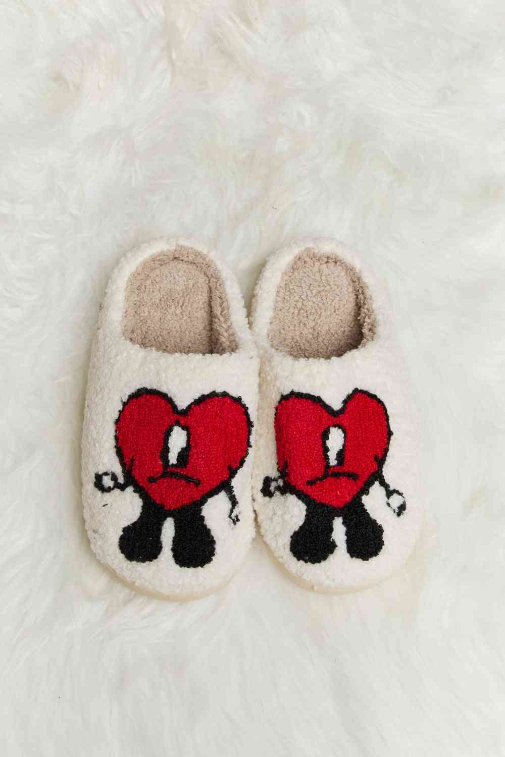 Melody Love Heart Print Plush Slippers by Trendsi | Fleurcouture