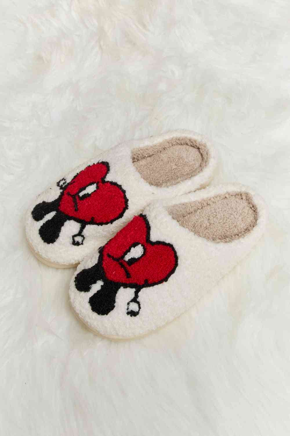 Melody Love Heart Print Plush Slippers by Trendsi | Fleurcouture