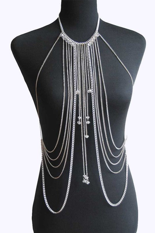 Mesh Metal Shoulder Pad Layer Body Chain Rhodium 1 by LA Jewelry Plaza | Fleurcouture