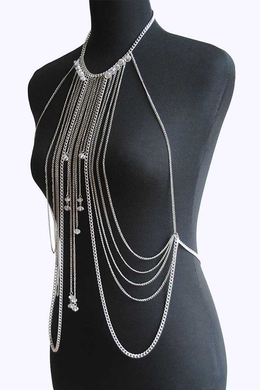 Mesh Metal Shoulder Pad Layer Body Chain Rhodium 1 by LA Jewelry Plaza | Fleurcouture