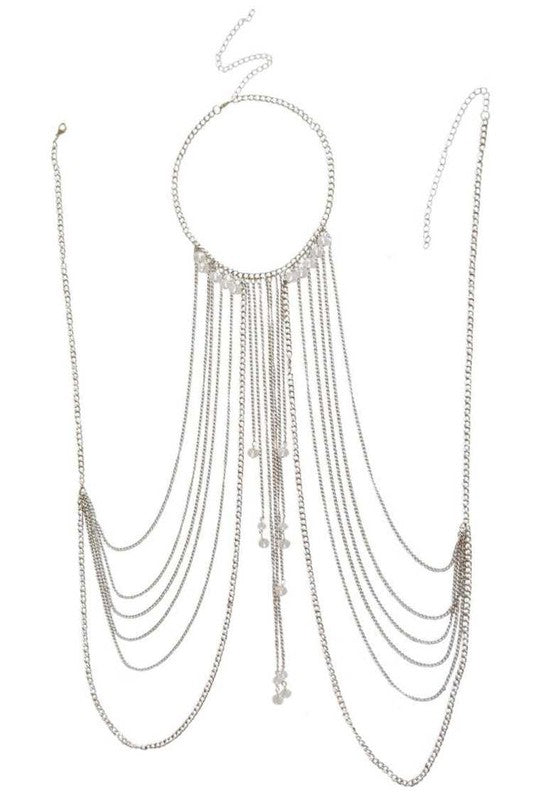 Mesh Metal Shoulder Pad Layer Body Chain Rhodium 1 by LA Jewelry Plaza | Fleurcouture