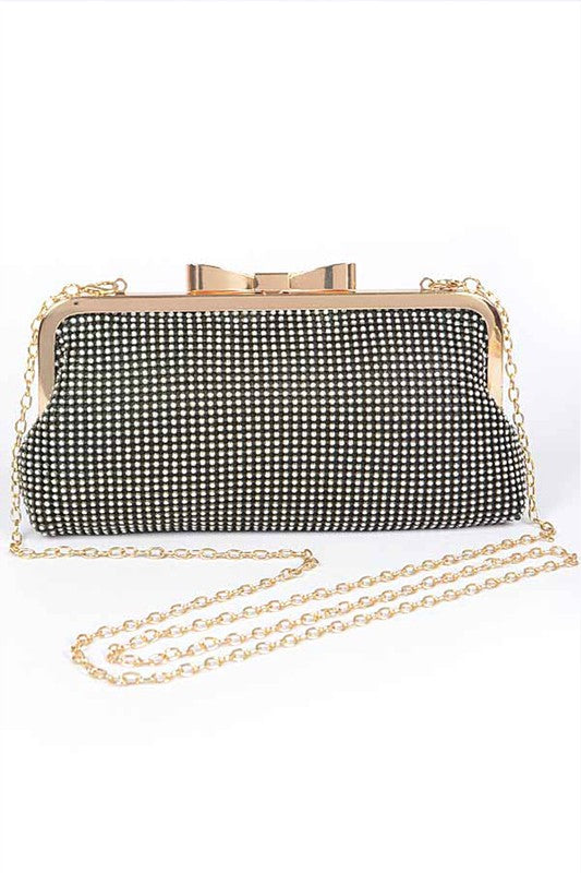 Mesh Rhinestone Soft Evening Clutch Bag Black O/S by Artini Accessories | Fleurcouture