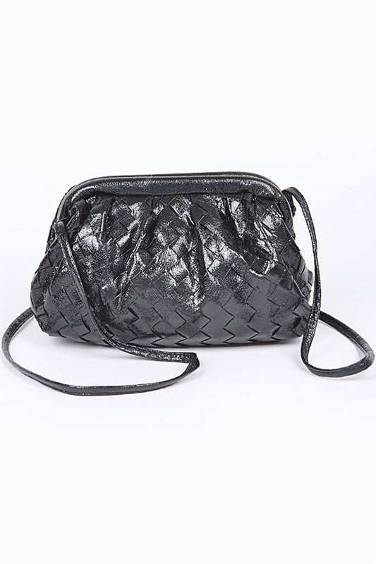 Metallic Weaved Soft Swing Bag Black O/S by Artini Accessories | Fleurcouture