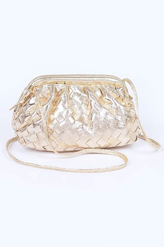 Metallic Weaved Soft Swing Bag Gold O/S by Artini Accessories | Fleurcouture